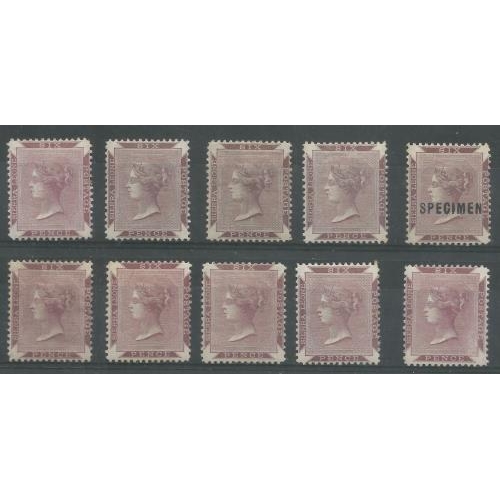 491 - A selection of the QV 6d first designs mint (10) SG35/7 including specimen ovpt & a variety of shade... 