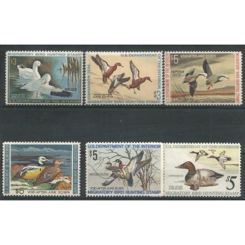 548 - 1970/75 Hunting Stamps, the set of 6 for each year Scott RW37/42, unmounted mint.