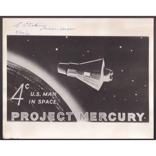 552 - SPACE - USA 1962 project mercury man in space stamp remarkable press photo signed by the stamp desig... 