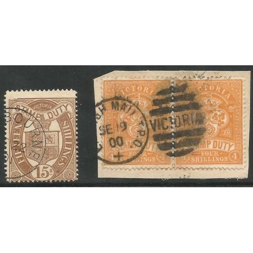 555 - 1884/96 Postal fiscal high values used Inc. postally and CTO, 28 unchecked for printings Inc. 4/- pa... 