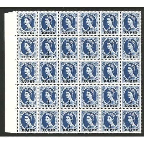 65 - 1960 Scarce in a large block 1r on 1/6d SG91 as a block of 30 Cat. £1140 fresh UM.