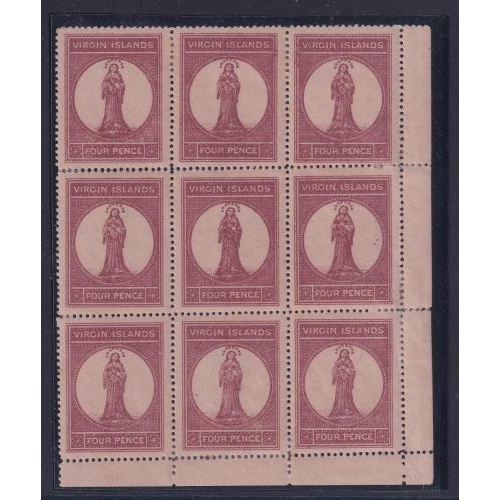 68 - 1867 St. Ursula 4d SG17 as a rare corner block of 9 fine mint, seldom seen in blocks, gum is good fo... 