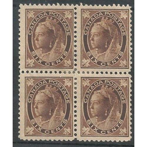 80 - 1897 Maple Leaf QV 6c.  SG147 as a fresh mint block of 4.