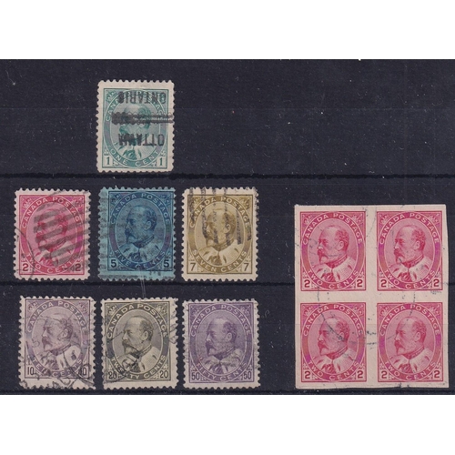 83 - 1903 Edward set of 7 fine used plus 2c imperf block of 4 fine used SG173/87 Cat. £270.