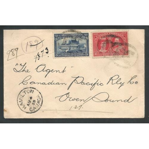 85 - 1908 Envelope with Tercentenary 2c, 5c with oval  