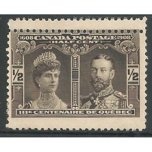 87 - 1908 Variety ½c Tercentenary with double perforations at the top of the stamp SG188 var.  Mint.