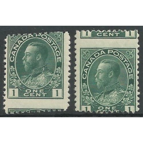 88 - 1911 Grossly Mis-Perf 1c Admirals.  2, both different fresh mint.