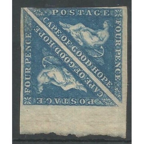 94 - 1863 Triangle 4d pair Deep Blue SG19.  Marginal with very good colour, thin & crease not noticeable ... 