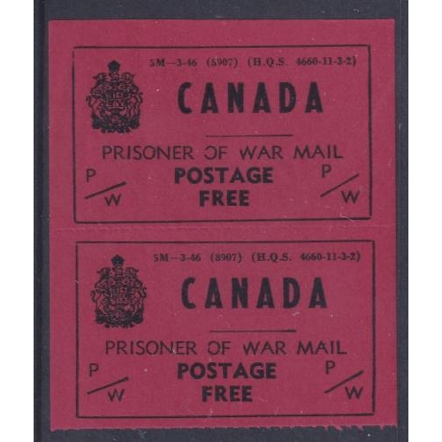 124 - 1946 Prisoner of War frank (5m - 3.46) as a very fine UM pair, unitrade PWF6.