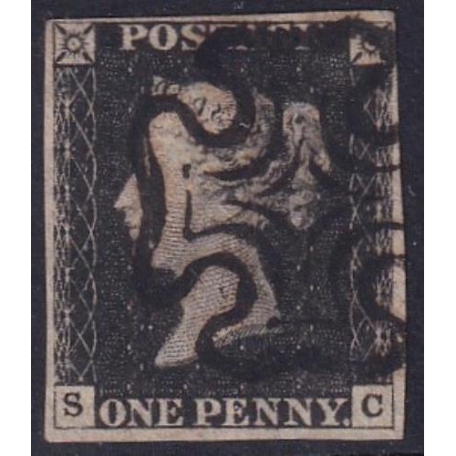 181 - 1840 Penny Black Plate 4 SC VFU 4 margin, Crisp upright Black Maltese Cross.