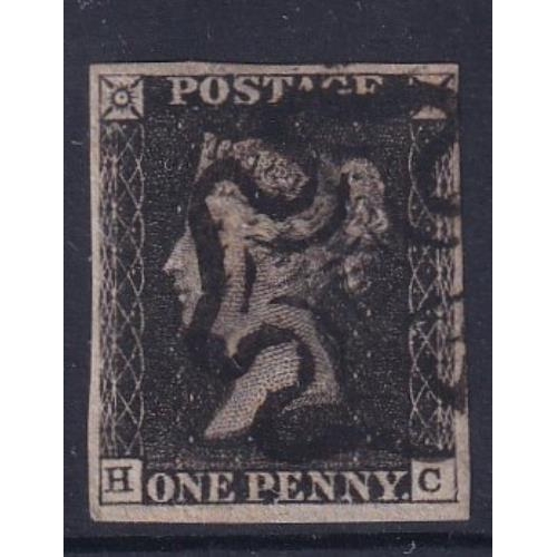 182 - 1840 Penny Black Plate 5 HC select VFU.  Upright Black Maltese Cross, 4 large margins.  A very fine ... 