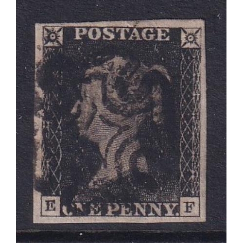 183 - 1840 Penny Black, plate 6 EF VFU, 4 margin crisp Black Maltese Cross.  Fine stamp.