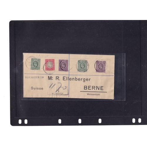 273 - 1905 Impressive Five Stamp Combination Reg'd. Cover to Switzerland Reg'd. at Mombasa, 3 different tr... 
