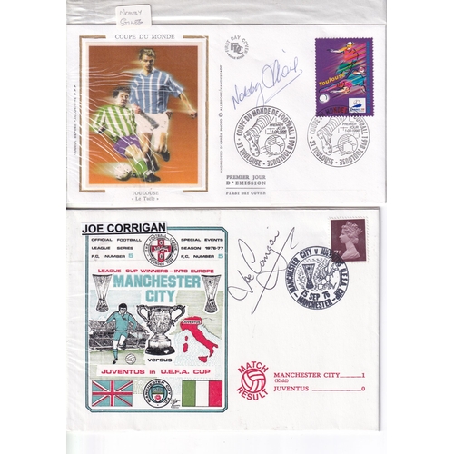 38 - Football autographed illustrated covers (13) inc Dennis Law, Joe Corrigan, Bert Trautmann, Arsene We... 