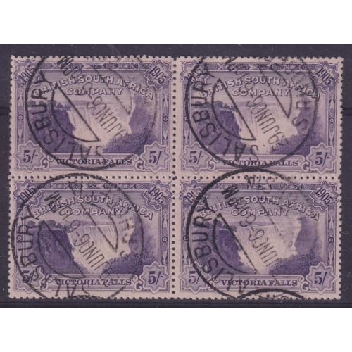 546 - 1905 Falls 5/- SG99 as a VFU block of 4.  A spectacular multiple of the top value.