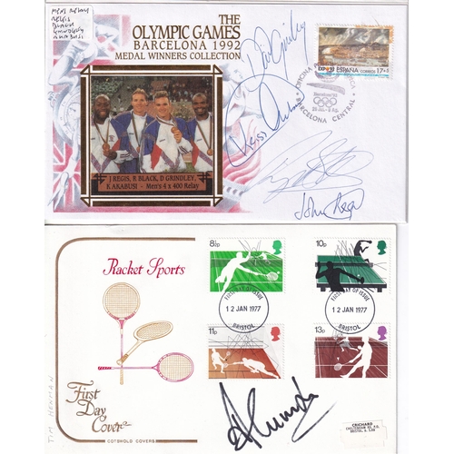 68 - Sport autograph illustrated covers (18) Inc. Mary Peters, Chris Brasher, 1992 Mens 4 x 100 relay tea... 