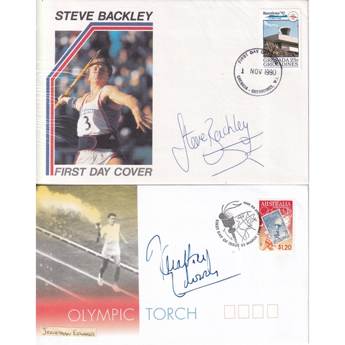 68 - Sport autograph illustrated covers (18) Inc. Mary Peters, Chris Brasher, 1992 Mens 4 x 100 relay tea... 