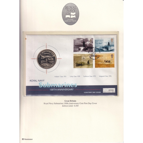 72 - The Royal Navy collection by Westminster collection of 100 covers Inc. Coin cover (4), 44 stamps and... 