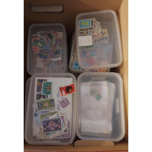 1 - A large carton with stamps sorted into plastic boxes (24) seen Burma, Hong Kong, KUT, Malay, GB inc ... 