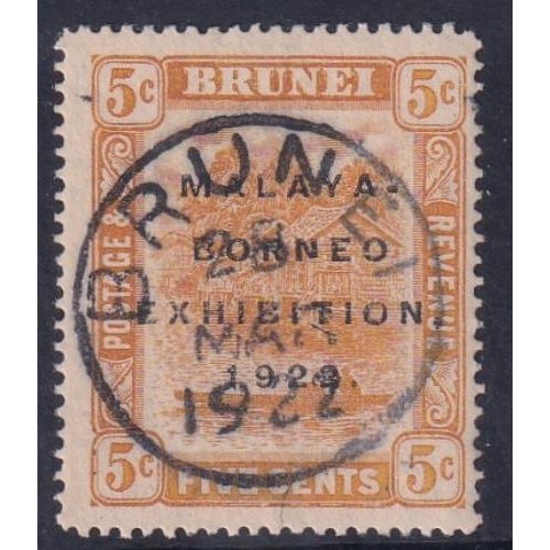 108 - Malaya - Borneo Exhibition 5c, broken N variety SG55D FU.