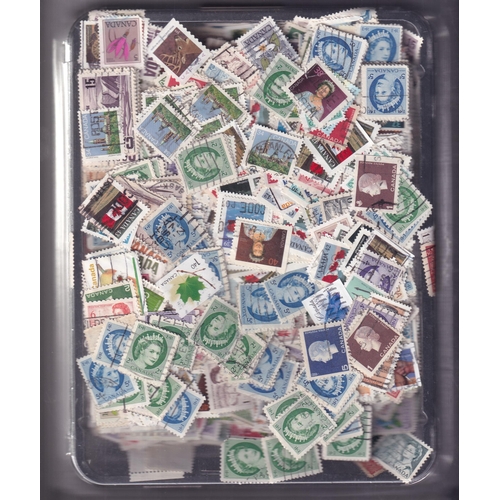 123 - Many 100's of stamps in two containers covering many years selling a kiloware off paper mixture unch... 