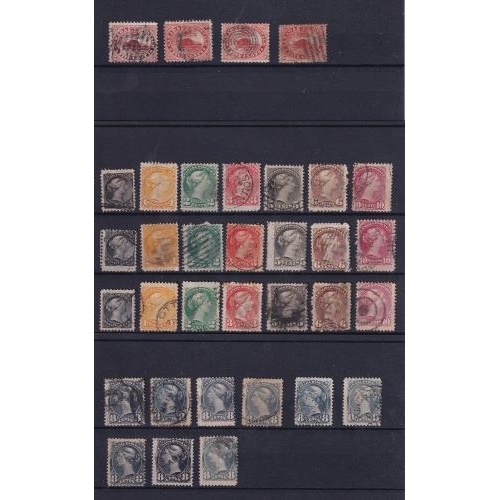 126 - Stockcards (80) with QV issues seen 15c heads 1860s/70s with many shades (11) used, fancy cancels, 1... 