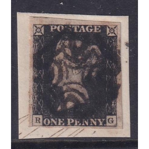 199 - Penny Black plate 1b very large margin example with almost complete black Maltese Cross affixed to o... 