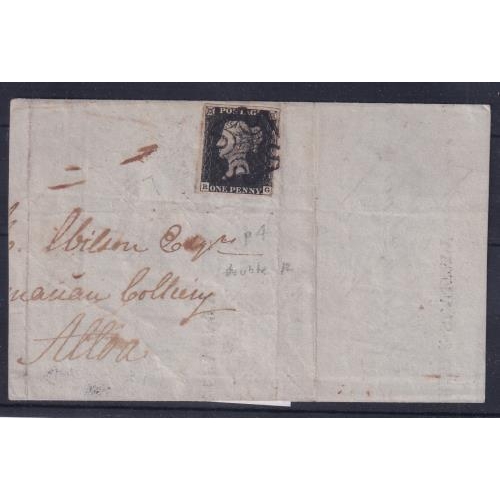 200 - Most Unusual usage of Penny Black (Pl4) 3½d margin tied crisp black MC on part wrapper that folds ou... 