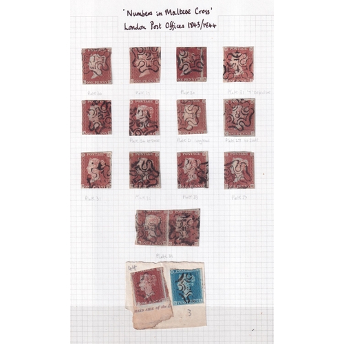 201 - NUMBERS IN MALTESE CROSS cat £4300+. An assembly of imperf penny reds with a complete set of numbers... 