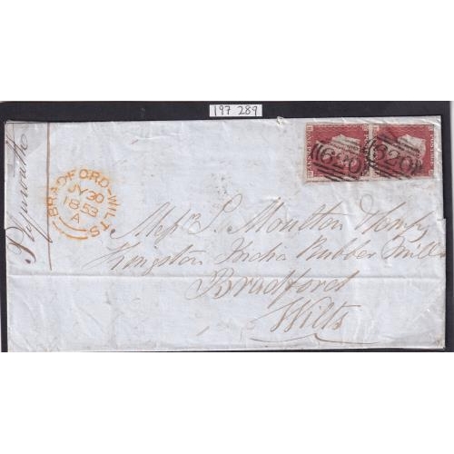 204 - RPS Certified (with cert) vertical pair imperf. Penny reds Pl160 SG B2(1) on a fine Bradford, Wiltsh... 