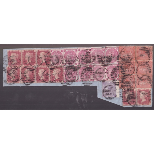 207 - Remarkable & spectacular piece franked 25 QV stamps multi cancelled London with 66d face value (5/- ... 