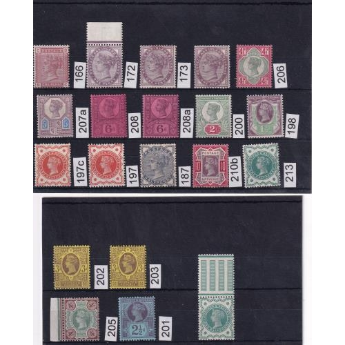 213 - FRESH MINT SELECTION of QV (20) 1d Venetian Red SG166, various Penny Lilacs, Jubilees Inc. very fine... 