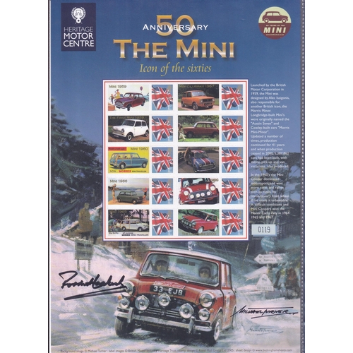 23 - MOTOR CARS - Two scarce Autographed Smiler Sheets.  The mini 50th Anniversary Sheet signed by Paddy ... 