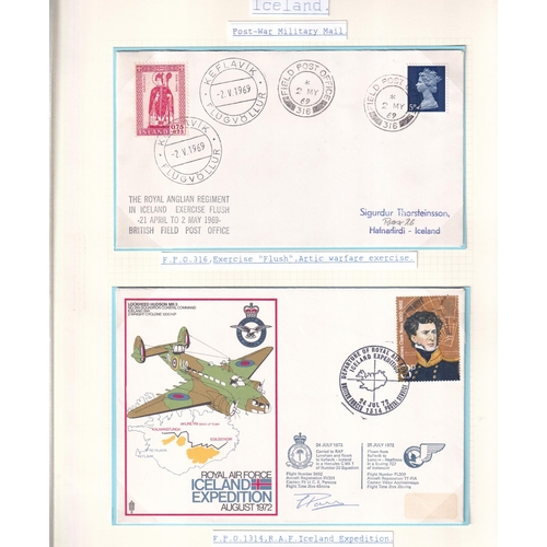 342 - POSTAL HISTORY - Post WWII selected items (65) written up on pages Inc. Naval exercise, Cod War, Exe... 