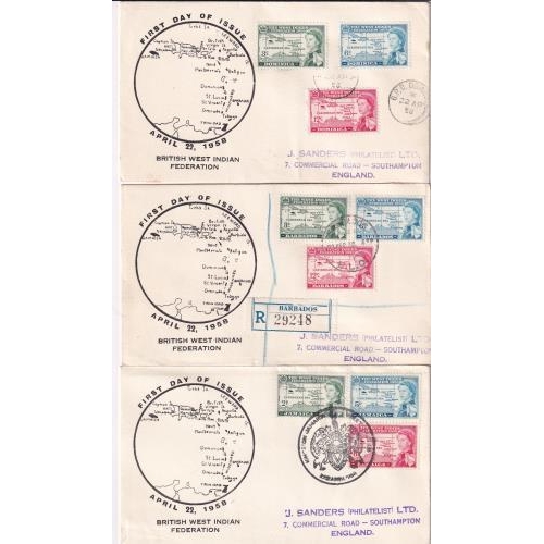 35 - Omnibus - 1958 British West Indian Federation complete set of all Territories on illustrated FDC (10... 