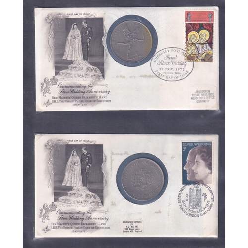 37 - OMNIBUS 1972 Royal Silver Wedding Collection of 60 FDC for all territories plus scarce Coin Covers (... 