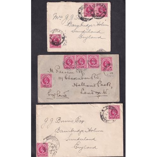 436 - LATE FEE.  A scarce trio of Edward Covers with extra Penny Stamps paying the late fee and duty.  End... 