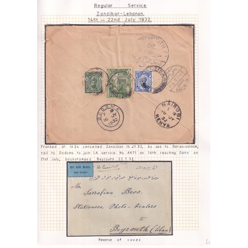 547 - AIR MAIL cover to Lebanon, postmarked 14th July 1932, went via sea to Dar-es-salaam, rail to Dodoma,... 