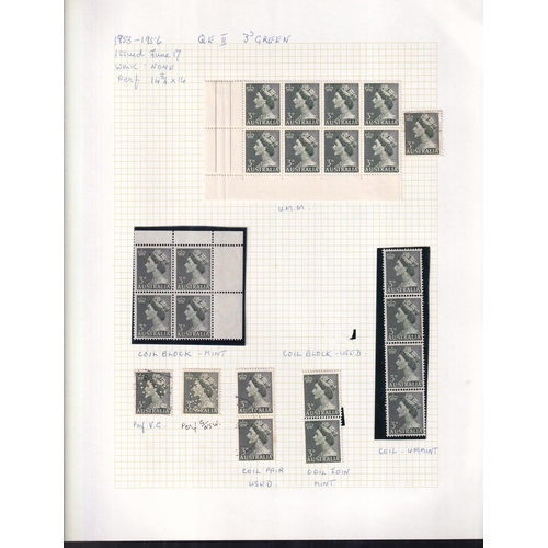 70 - Specialised collection of QEII definitives m (um) & fu (100's) 1959 5d coil block 4, diff dies se-te... 