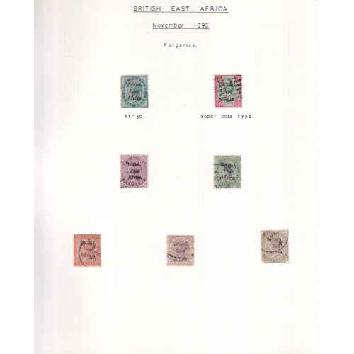 96 - FORGERIES COLLECTION written up on pages, we see forgeries of 1890-5 issue, 1895 British East Africa... 