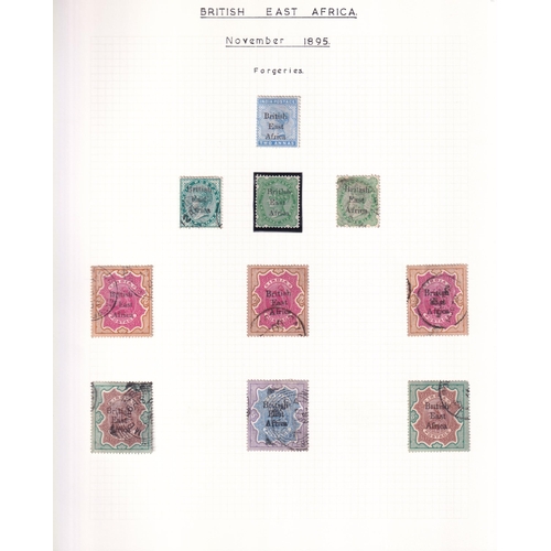 96 - FORGERIES COLLECTION written up on pages, we see forgeries of 1890-5 issue, 1895 British East Africa... 