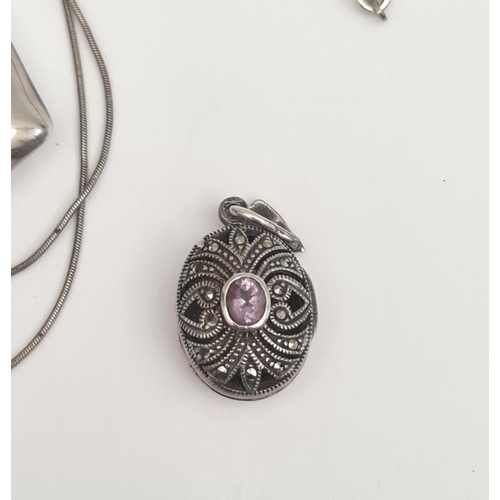 52 - Vintage Sterling Silver Scent Bottle,  Locket With Amethyst Coloured Stone and Chain The scent bottl... 