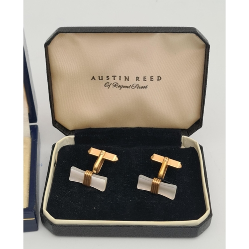 55 - Vintage Cufflinks 2 Pairs Mother of Pearl & Gold Coloured Metal in Austin Reed Box and Golfers Gold ... 