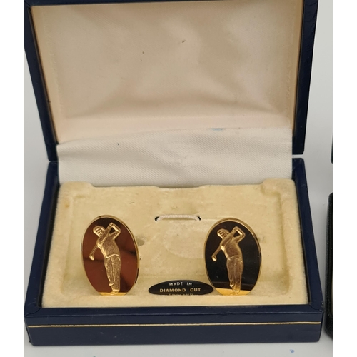 55 - Vintage Cufflinks 2 Pairs Mother of Pearl & Gold Coloured Metal in Austin Reed Box and Golfers Gold ... 