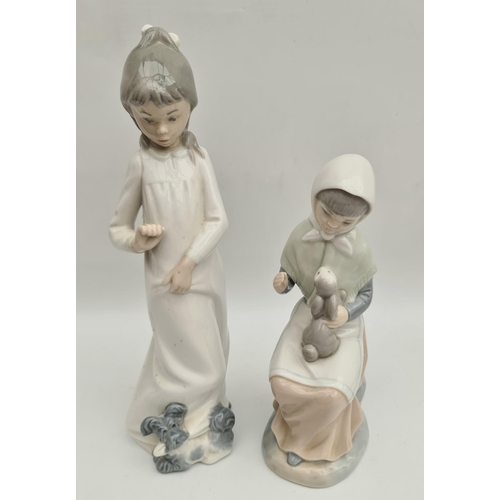 12 - Vintage 2 x Lladro Zaphir Figurines Girl With Puppy and Girl With Rabbit The Tallest Measures 10 inc... 