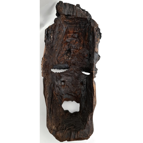 15 - Antiques African Sculptured Wall Grotesque Face Mask 23 inches Tall. With carved baboon or other mon... 