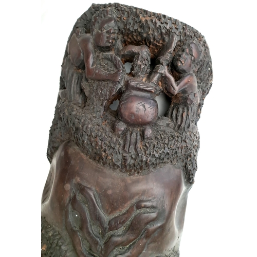 16 - Antiques African Sculptured Wall Grotesque Face Mask 30 inches Tall. With carved baboon or other mon... 