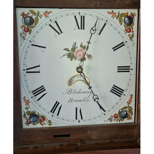 187 - Long Case or Grandfather Clock Painted Dial Date Aperture 30 Hour Named Blakeway Brosley Working Chi... 