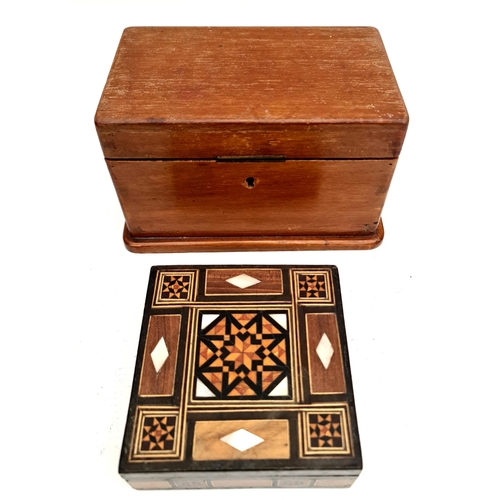 20 - Vintage 2 x Wooden Boxes 1 With Internal Divides 1 Inlaid. One measures 7 inches by 4.5 inches by 4.... 