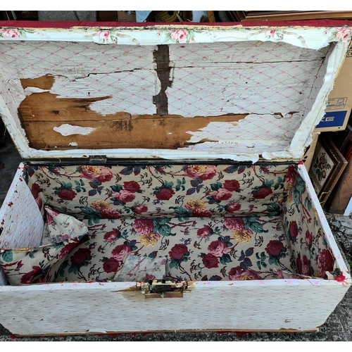 207 - Antique Domed Pine Chest or Trunk Previously Covered in Wallpaper and Cloth. In Need of Restoration.... 